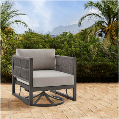 Outdoor Patio Swivel Glider Lounge Chair In  Aluminum With Cushions