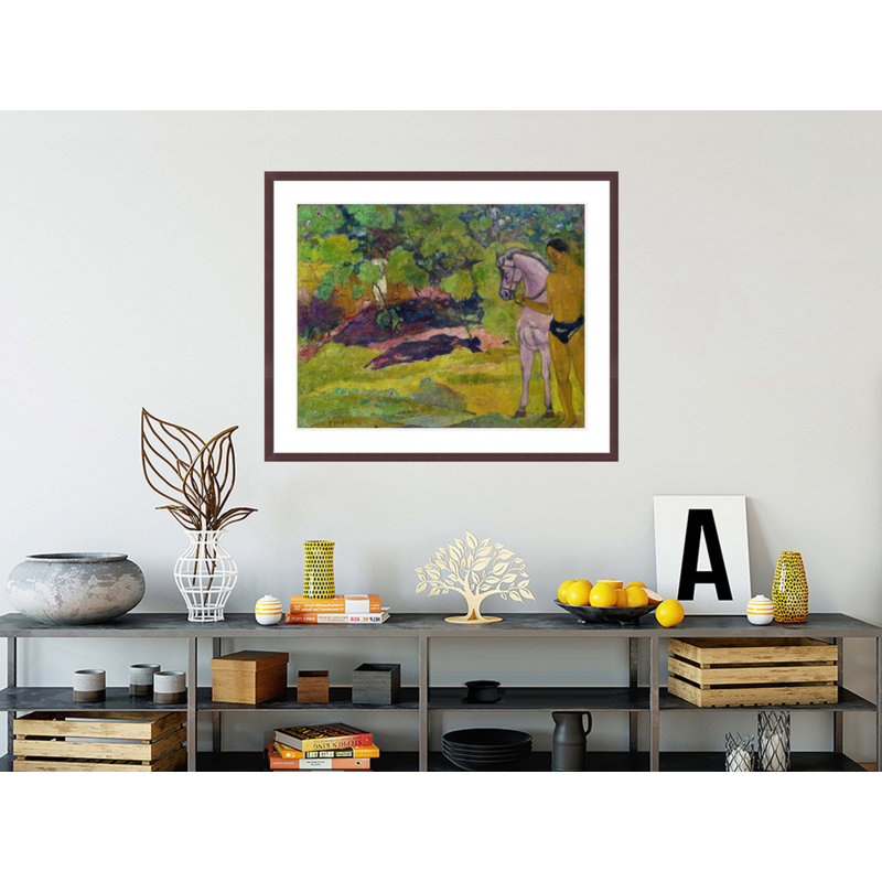 «The Vanilla Grove Man and Horse» par Paul Gauguin - Estampe numérique encadrée, H 33,5 po x l 40,87 po