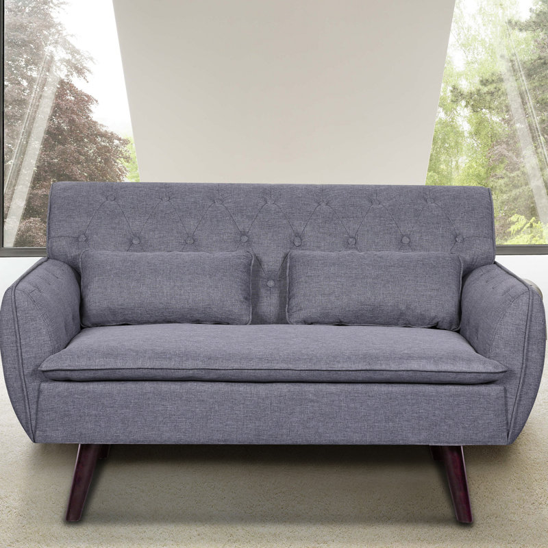 Nicolasa 53.2" Linen Round Arm Loveseat, Light Gray