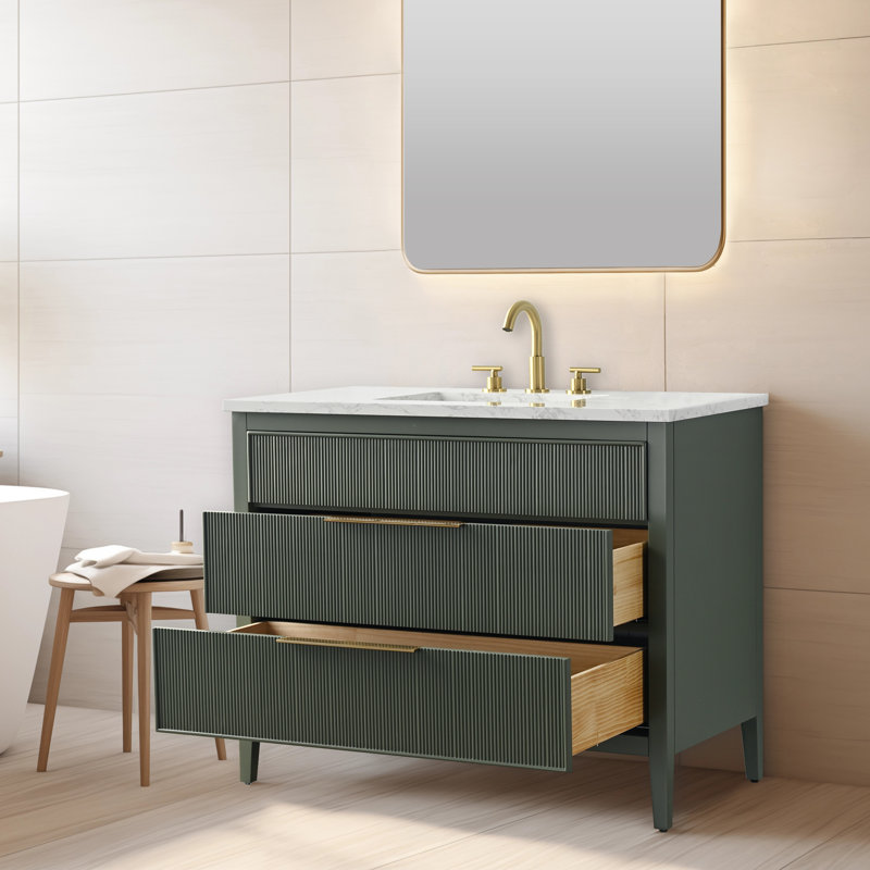 Bilroy Egremt 42'' Single Bathroom Vanity with Engineered Stone Top, Vintage Green