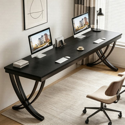 78.74" Two Person Industrial Computer Desk, Double Workstation Table With Metal Frame