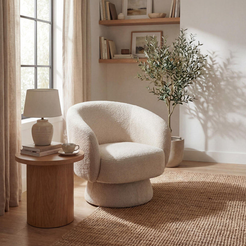 Upholstered Fabric Accent Chair, Beige