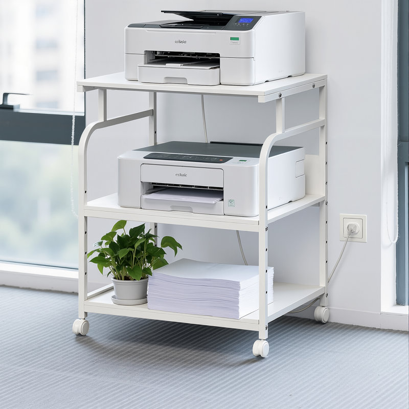 Support d'imprimante à 3 niveaux avec tablette réglable, prise de courant et port USB, chariot d'imprimante sur roulettes, grande table d'imprimante avec rangement pour bureau personnel