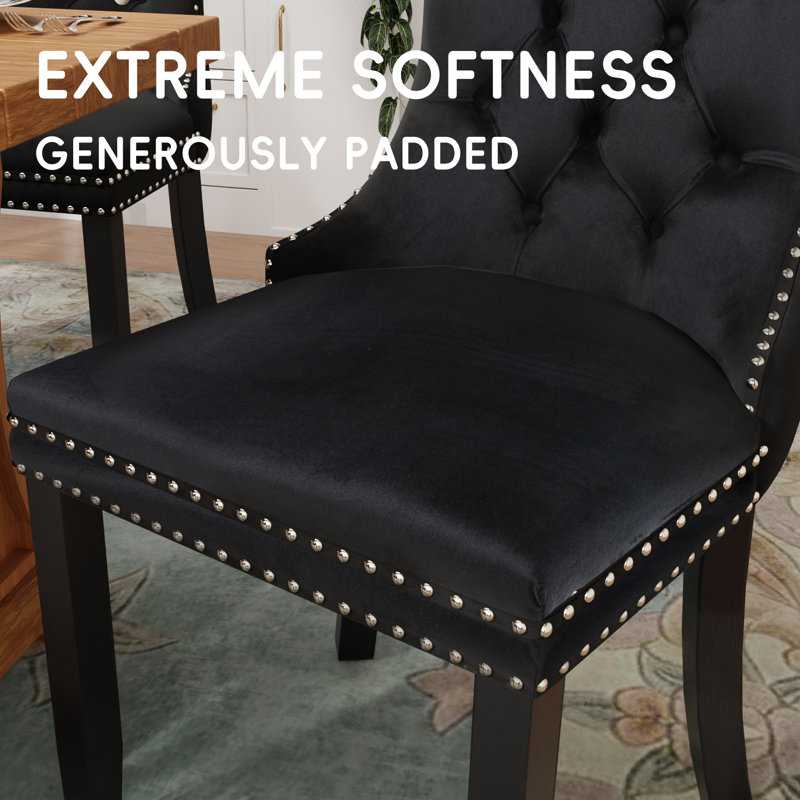 Modern Velvet High-End Nailhead Dining Chair Side Chair (Set of 8), Black