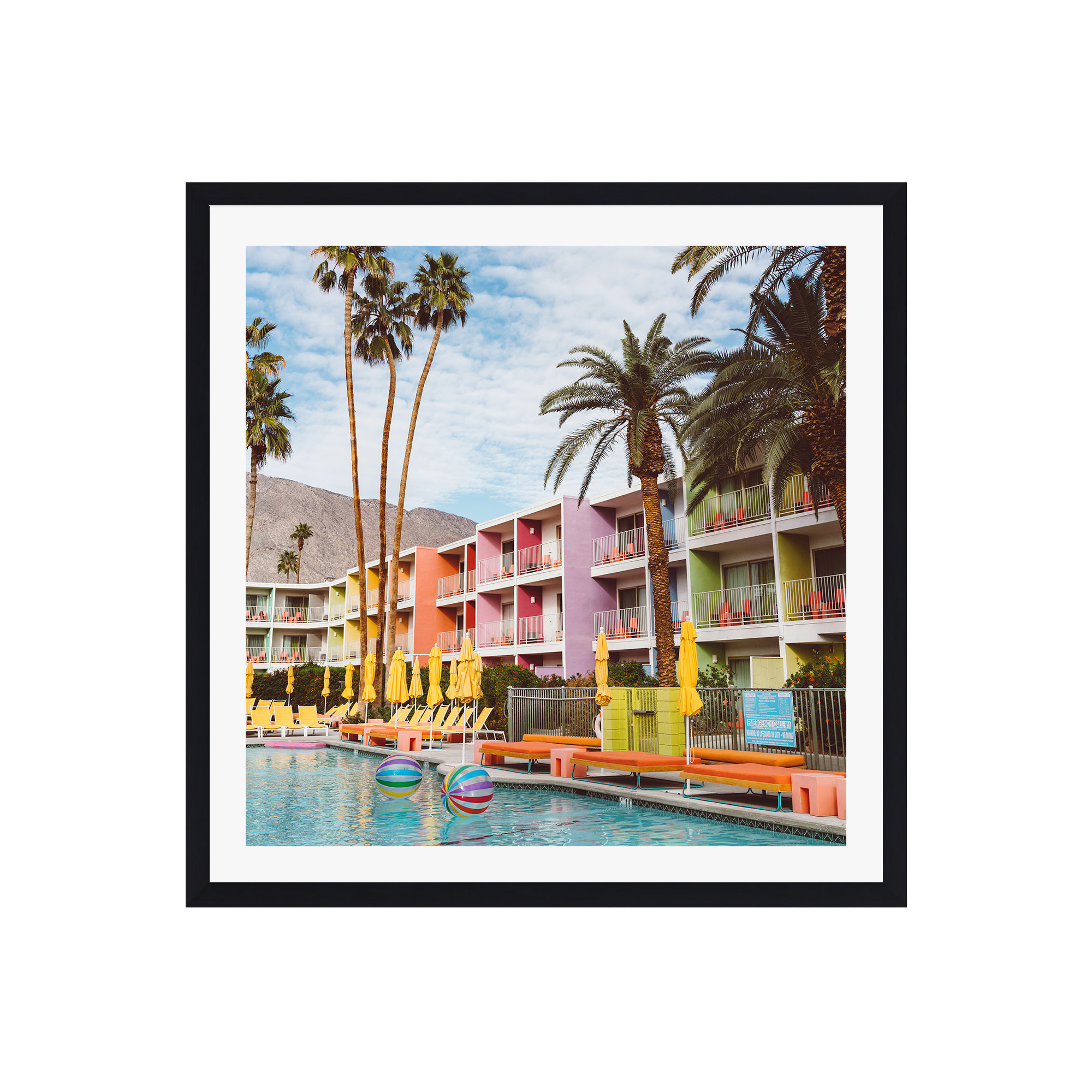 Palm Springs Pool Day VII by Bethany Young Photography, 30" H x 30" W x 0.75" D, Black Single Picture Framed, Yes