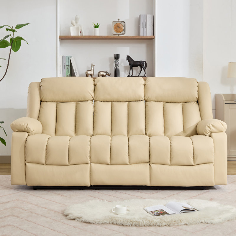 Kyleigh 3 Seater Faux Leather Reclining Sofa, Cream