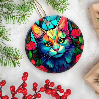 Christmas Ornament, Christmas Decoration, Holiday Present Idea, Heirloom Keepsake, Round Ceramic, Gift Exchange, Gift Idea, Cat