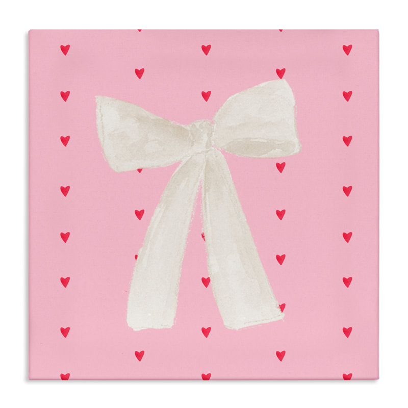 «White Bow on Hearts Canvas» par Lucille Price, H 17 po x l 17 po
