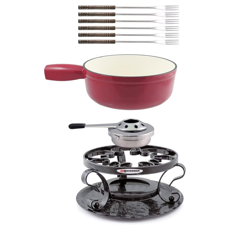 Lugano 9-Piece Fondue Set - Cherry Red, Red