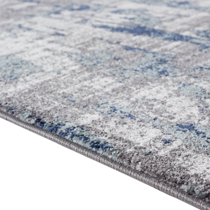 Bleu/gris abstrait Tapis décoratif, Rectangle 5 pi x 7 pi