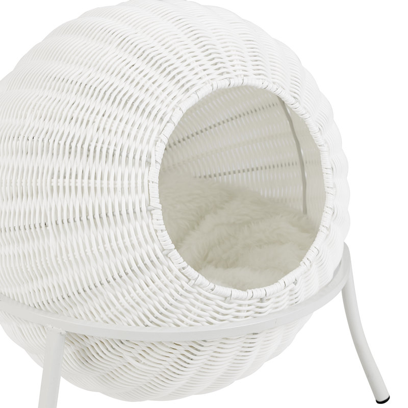Nala White Wicker Cat Condo with Plush Cushion