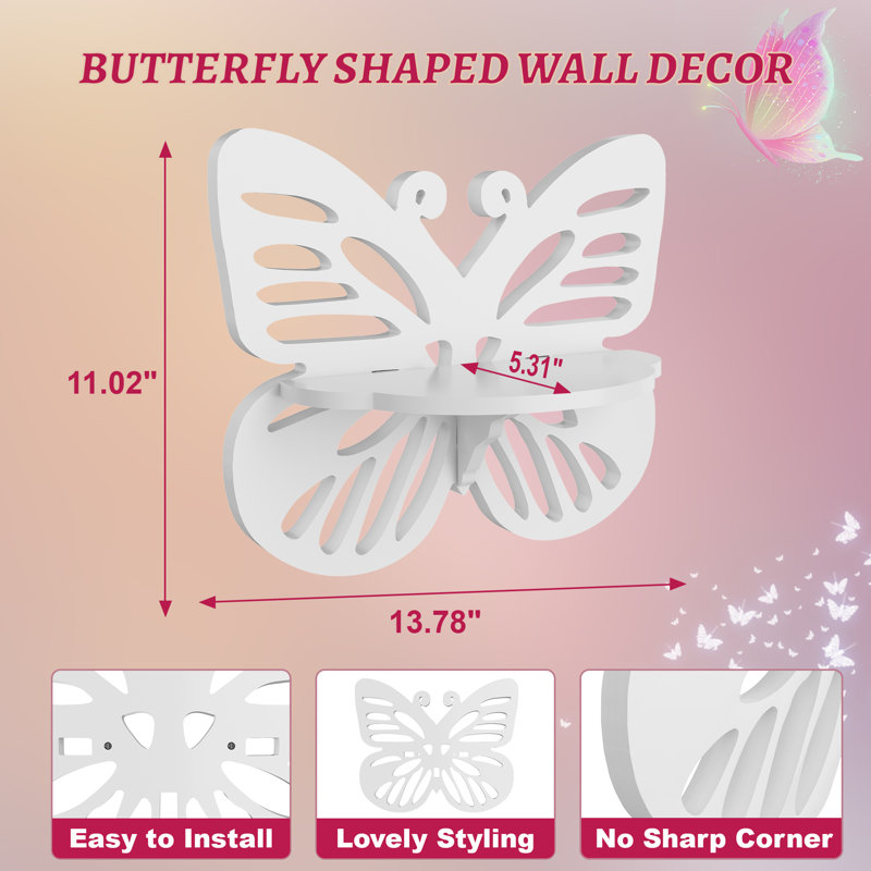Butterfly Shaped Nursery Wall Deor Floating Shelf, Cute Wall Display Rack for Kid's Room