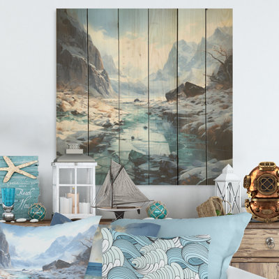 Island Glacier Charm In Winter - Glacier Wood Wall Art On Natural Pine Wood