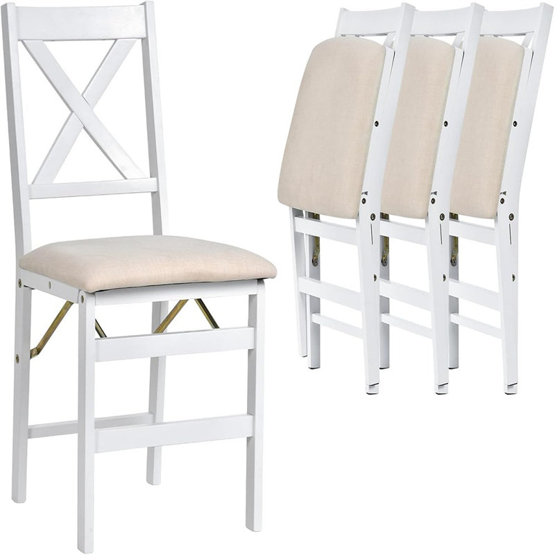 Ensemble de 4 chaises de salle à manger pliantes en bois blanc pour petits espaces, pré-assemblées, meubles de cuisine et de salle à manger