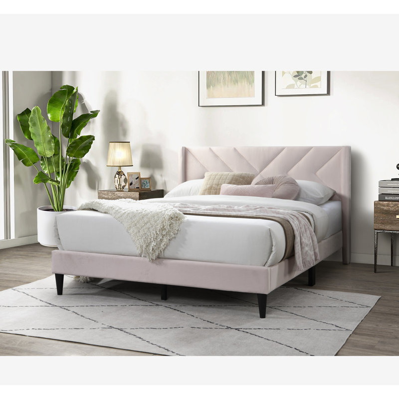 Lit tapissier en velours pour grand lit, Rose clair