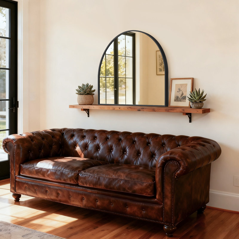  30" x 28" Bathroom/Vanity Accent Mirror Metal Arch Wall Mirror Framed Mirror for Entryway Living Room, 30" x 28", Black