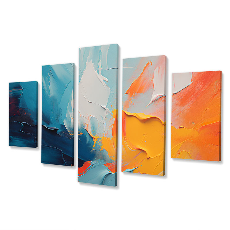 «Blue and Orange Paint Expression IV», art abstrait à multiples panneaux muraux