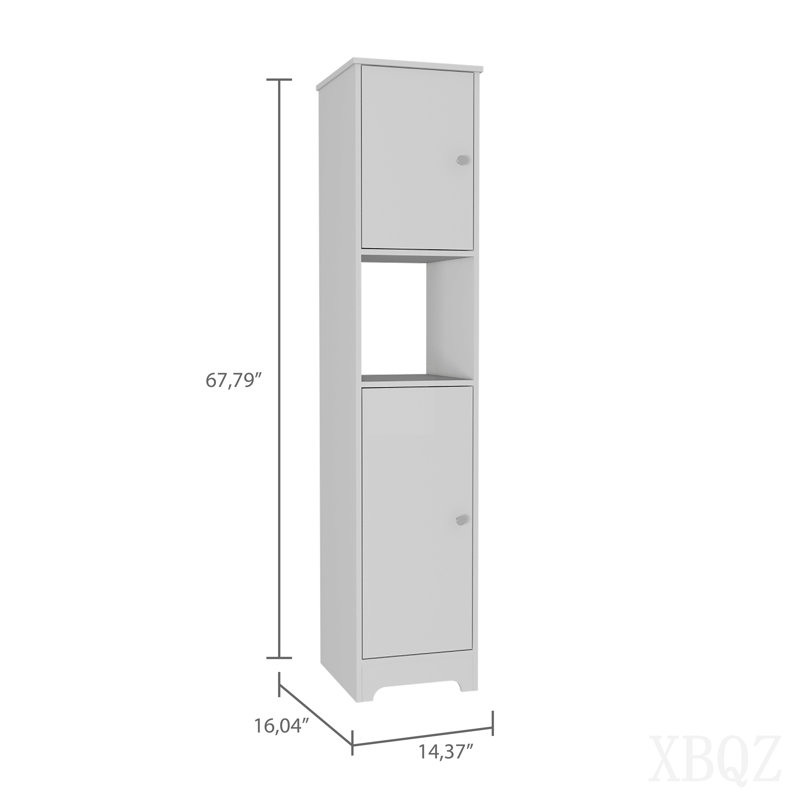 Linen Cabinet, Double Doors, Four Interior  Shelves, Two Cabinets  -White