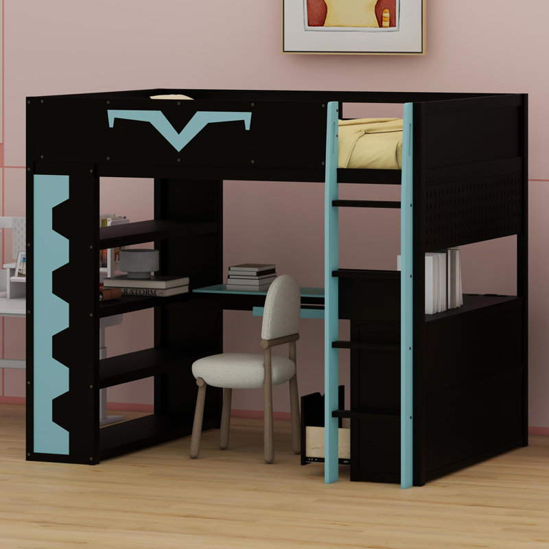 Pro-Gamer Loft Bed Featuring Integrated Workspace, Customizable LED Lights, Power Hub, Bookshelf, Pegboard And Storage Solutions