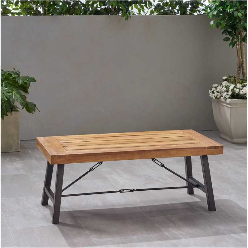 Table basse d'extérieur en bois d'acacia, finition teck / métal rustique