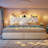 Velvet Upholstered Queen Bed Frame With Adjustable Headboard And Led Light, Platform Bed Frame With 2 Storage Drawers And Charging Station-1346104157-1342279880