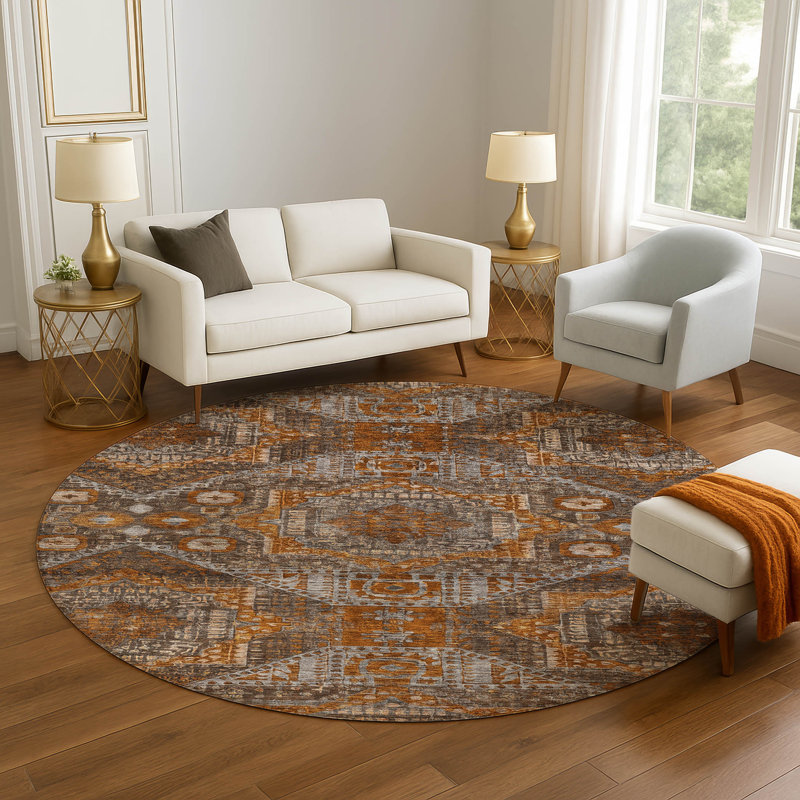 Premium Machine Washable Mayfield AMF1928 Global Rug, Round 8'