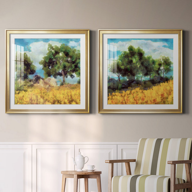 Paysage jaune doux I - cadre photo, reproduction d'art, Papier encadré doré, H 30,5 po x l 61 po x P 1,5 po, Blanc