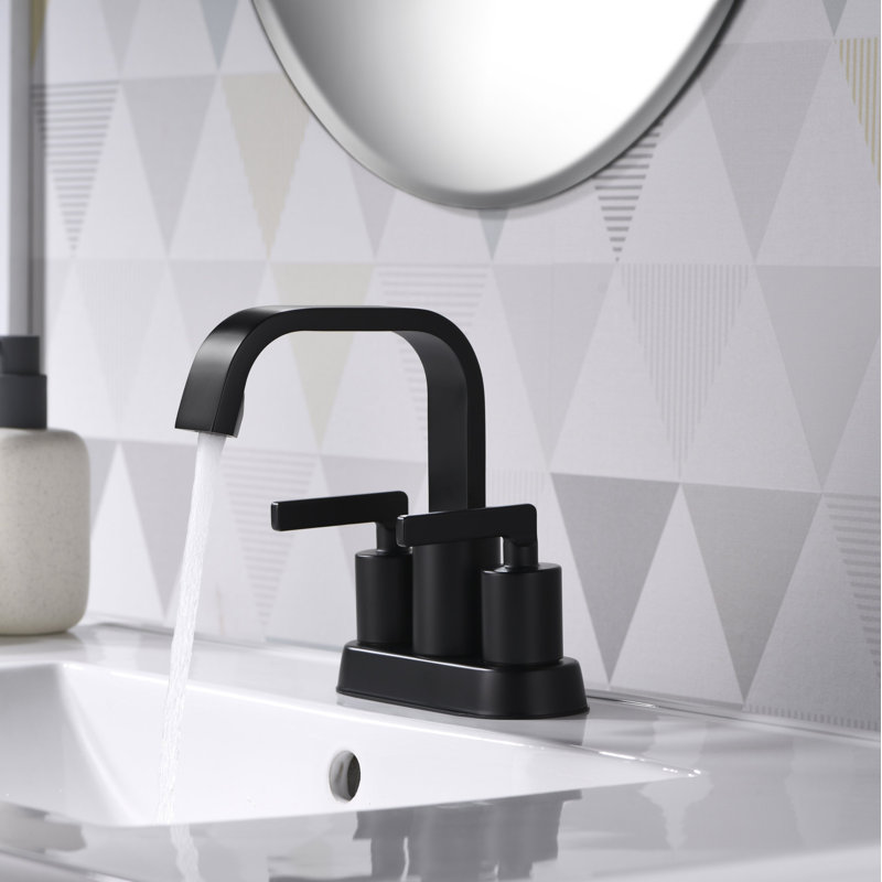 Dayani Two-Handle Centerset Bathroom Faucet with Drain Assembly -Matte Black, Matte Black