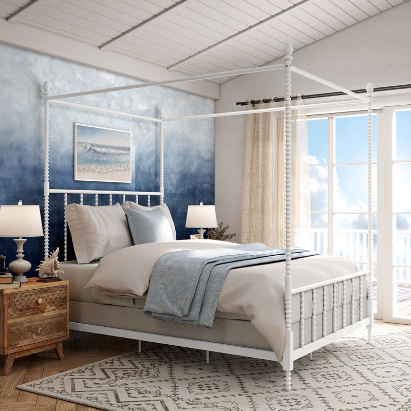 Magdaleno Metal Canopy Bed, White, Full