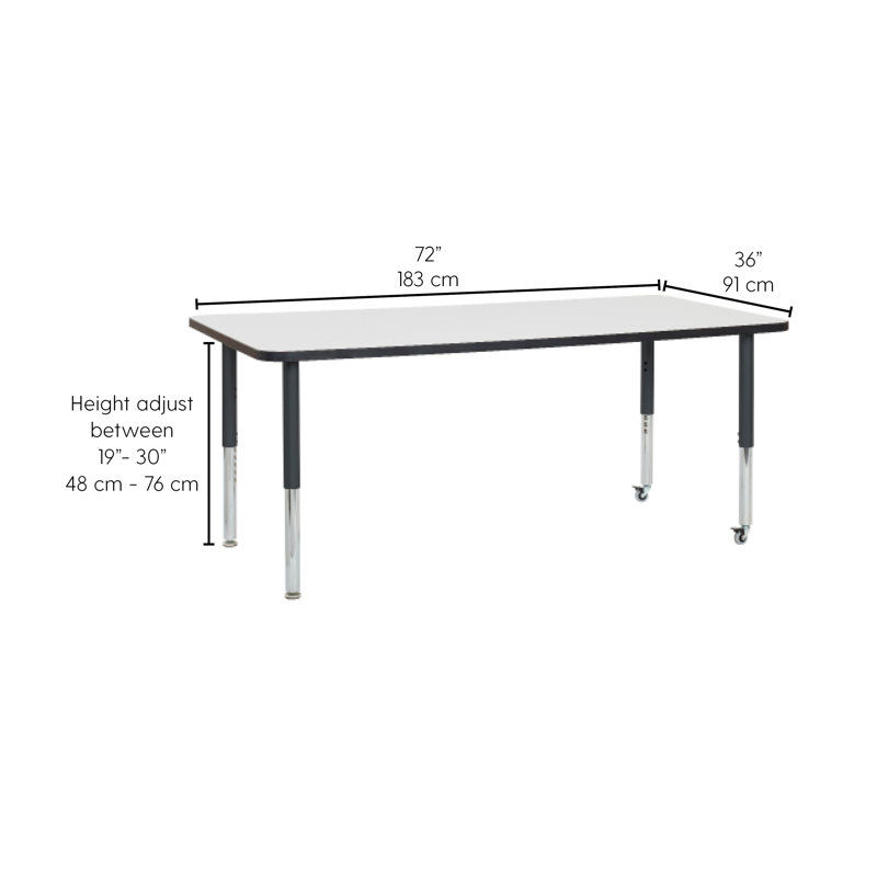 Table rectangulaire d'activités effaçables à sec avec pieds réglables, 36" x 72", Tableau blanc / noir, Super