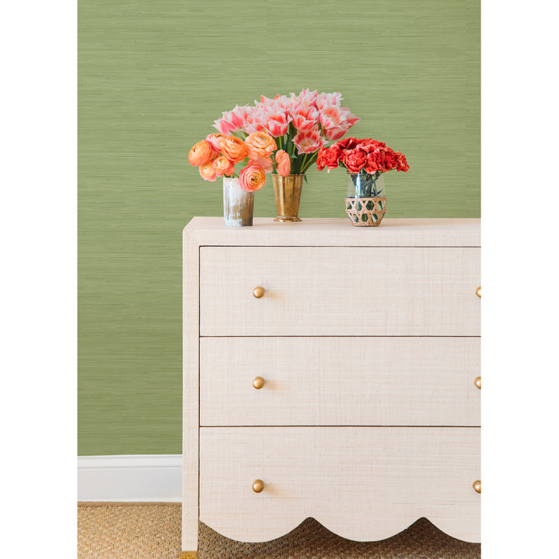 18 ft x 20.5 in x 0.025 in Grasscloth Peel and Stick Wallpaper Roll, Green