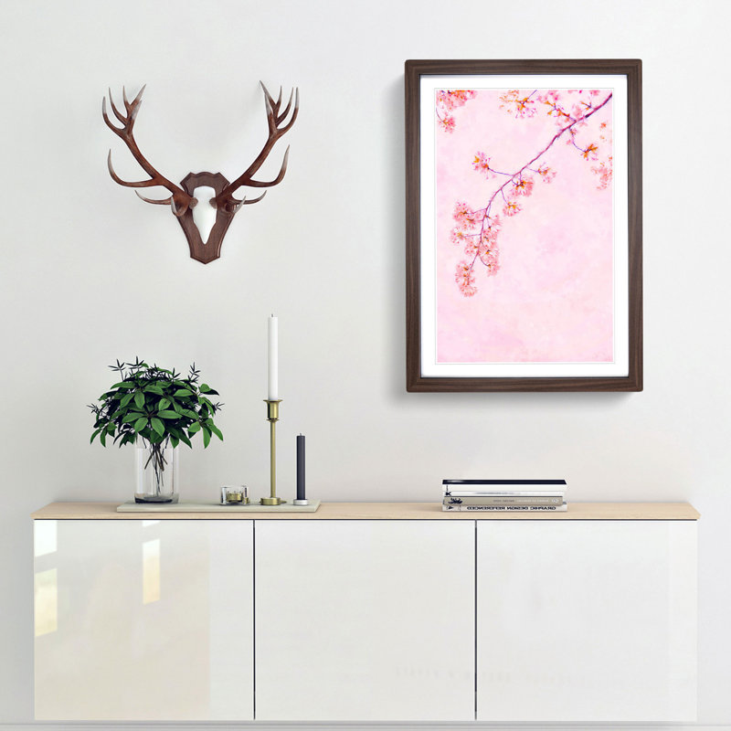 Pink Blossom Cherry Tree - Picture Frame Graphic Art Print, 87cm H x 62cm W x 2cm D, Walnut Framed