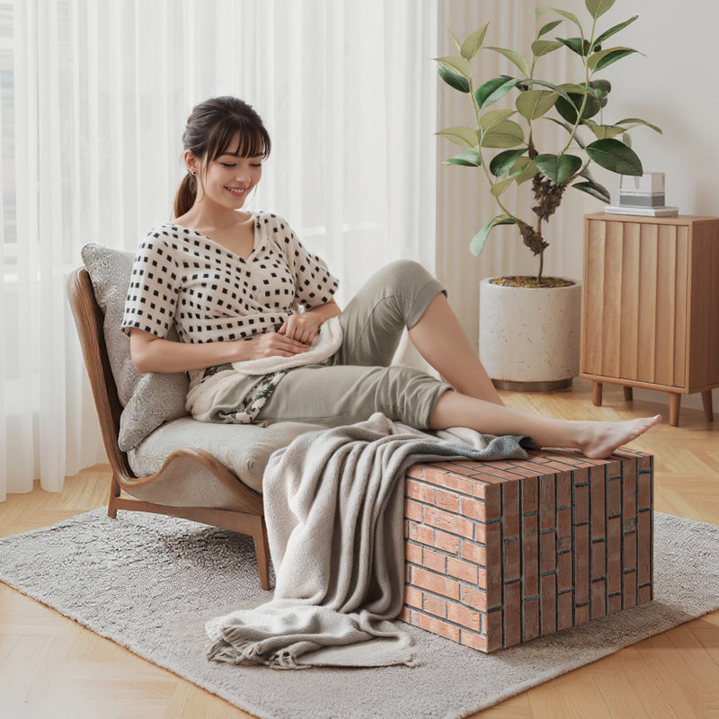 Pouf rectangulaire moderne à motif brique – Repose-pieds Lisle en velours et siège d'appoint | Cube à texture brique imitation pour salon, chambre, chambre d'enfant et espaces publics – Doux, élégant et polyvalent
