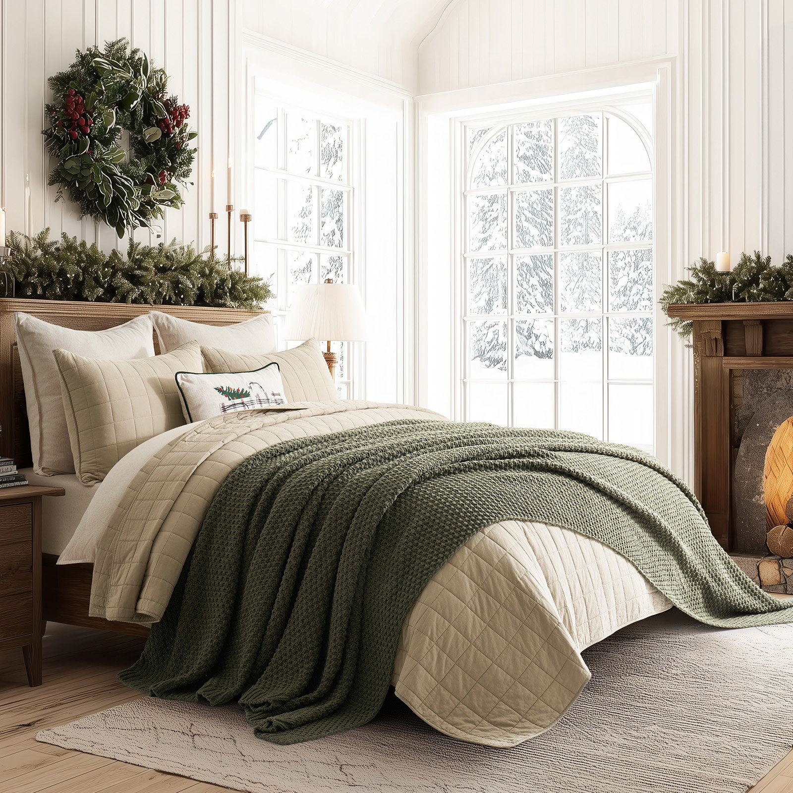 Chunky Chenille Knit Throw Blanket, Olive Green, 90" L x 90" W