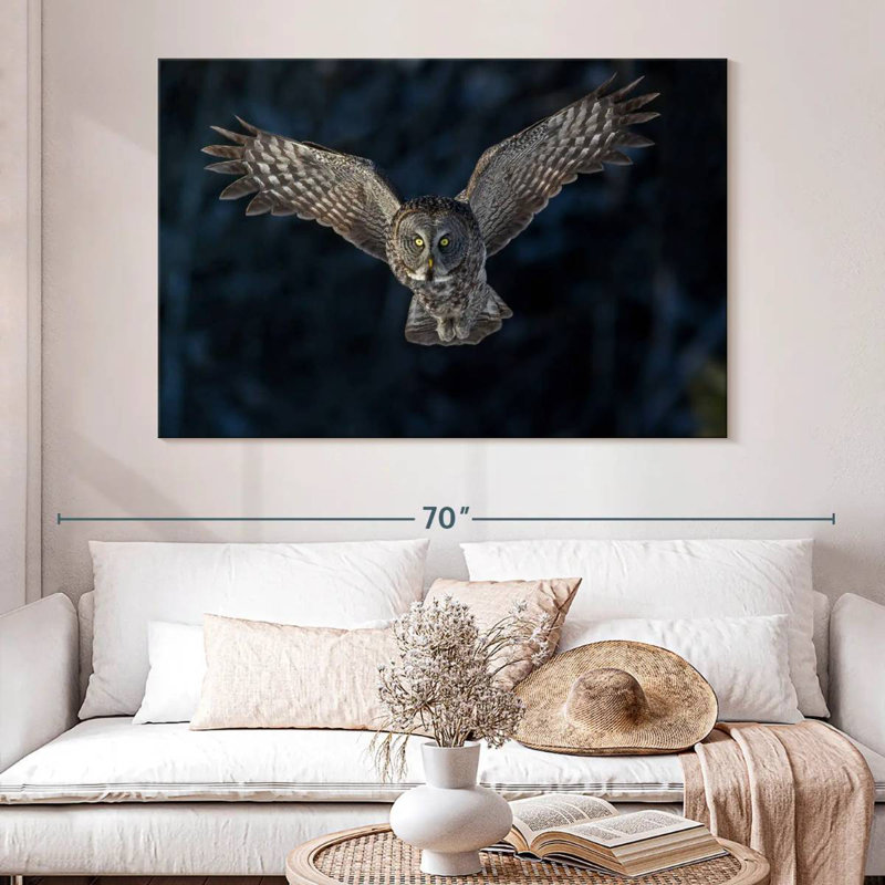 Flying Gray Owl, 34" H x 51" W