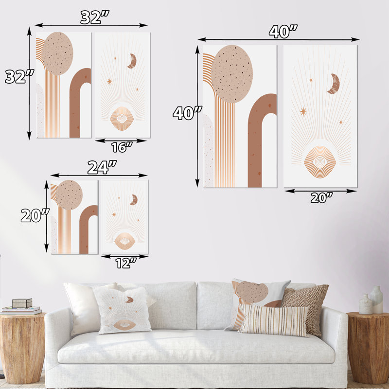 «Boho Geometric Abstract Decor II», ensemble de 2 impressions, Toile tendue, H 20 po x l 24 po x P 1 po