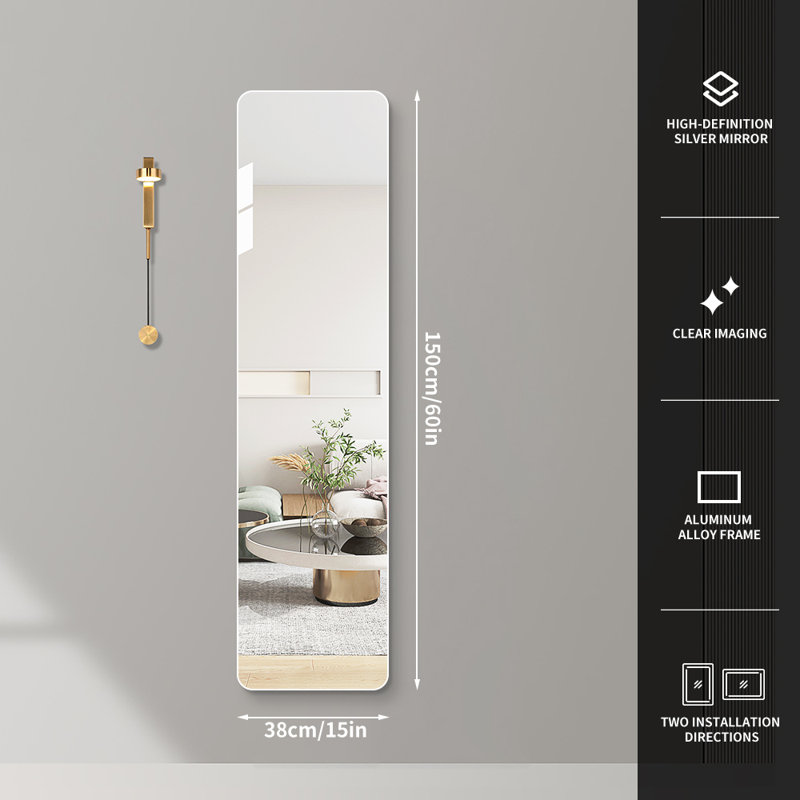  Miroir pleine longueur antidéflagrant sans cadre, 60 po x 15 po