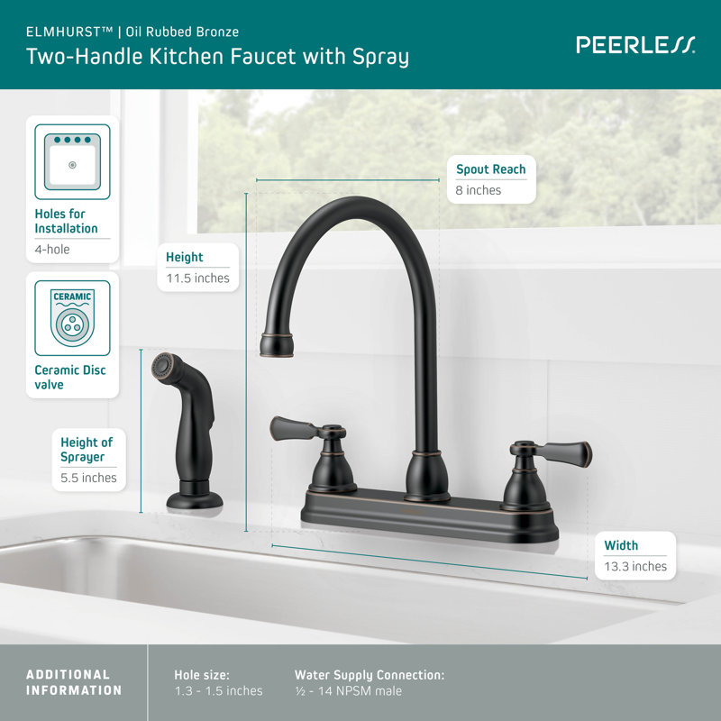 Peerless Elmhurst Kitchen Faucet with Side Spray, Oil Rubbed Bronze