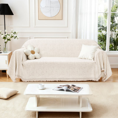 Housse de canapé en chenille - Housse universelle pour canapé toutes saisons avec glands pour le salon, conception à carreaux triangulaires qui convient à la plupart des lits
