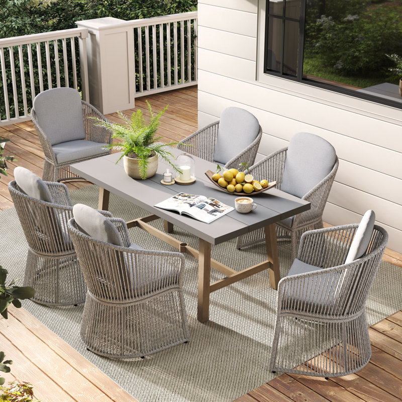 Ensemble repas d'extérieur rectangulaire avec coussins, Light Grey, Light Grey