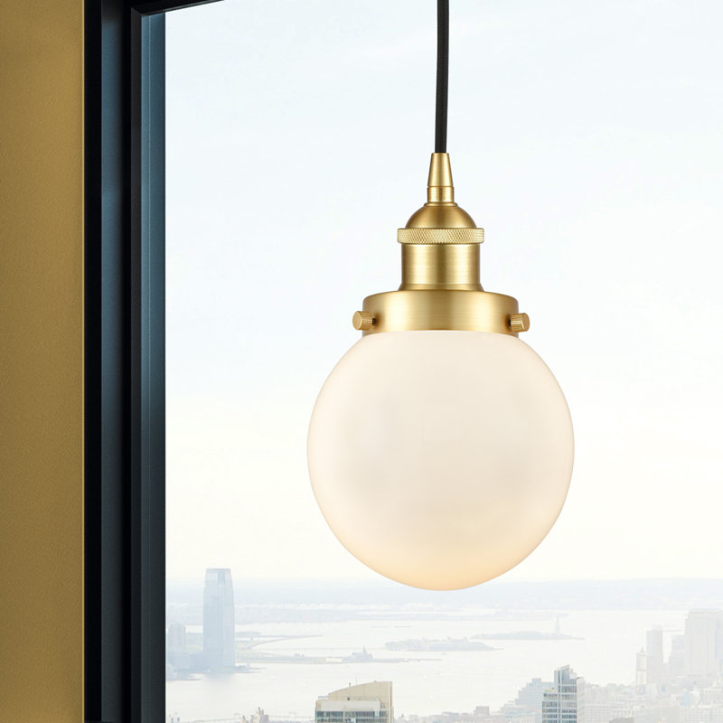 Luminaire suspendu simple à 1 lumière Frederick, H 9,5 po x l 6 po x P 6 po, Blanc, Or satiné