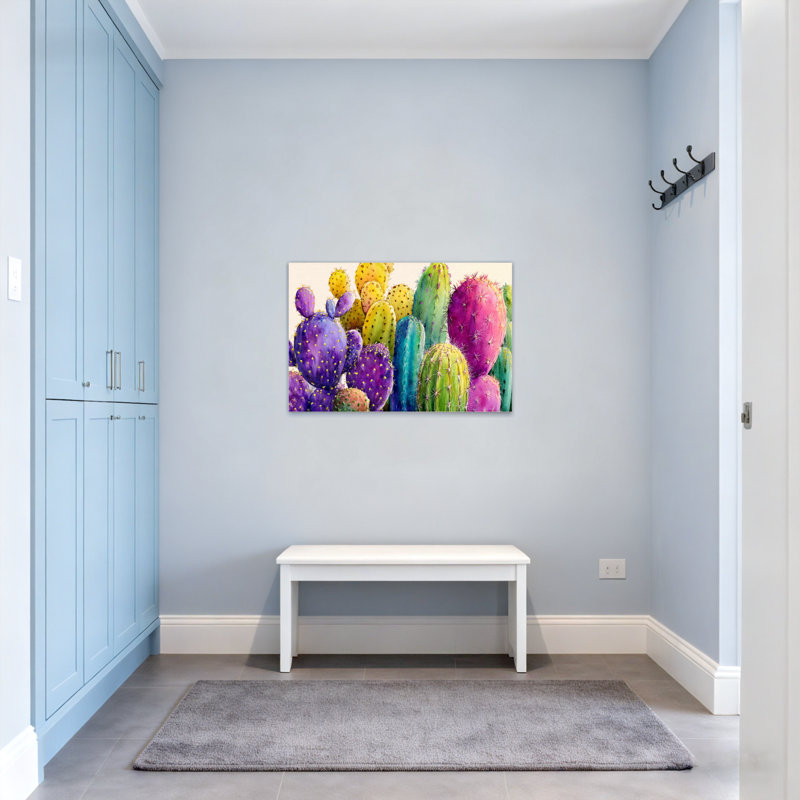 Plantes et fleurs, impression de motif de cactus coloré, H 12 po x l 18 po