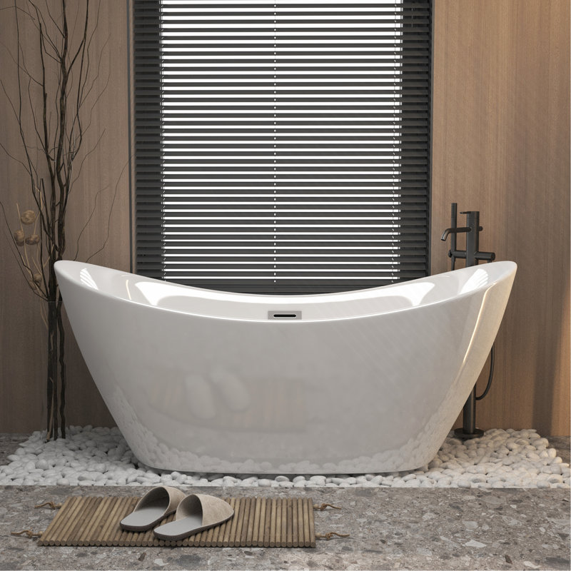 59 "Acrylic Freestanding Tub, With Chrome Overflow And Pop-Up Drain Cupc Certified, Gloss White