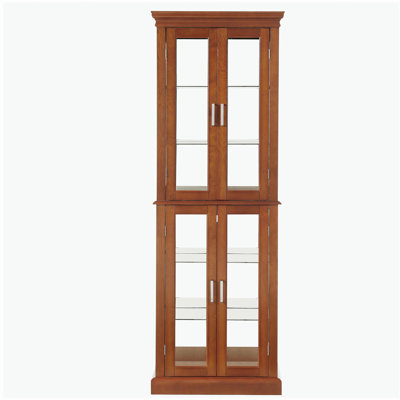Curio Cabinet Lighted Curio Diapaly Cabinet with Adjustable Shelves and Mirrored Back Panel, Tempered Glass Doors (Walnut, 6 Tier), (E26 light bulb not included)