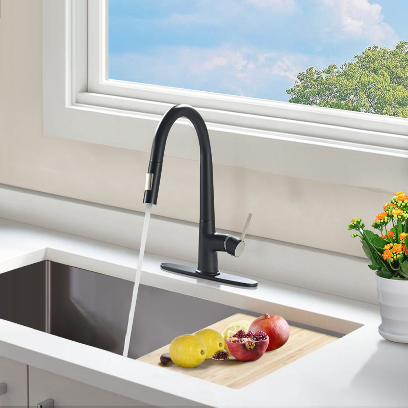 Robinet de cuisine à poignée simple avec capteur Topcraft, Noir mat/nickel brossé