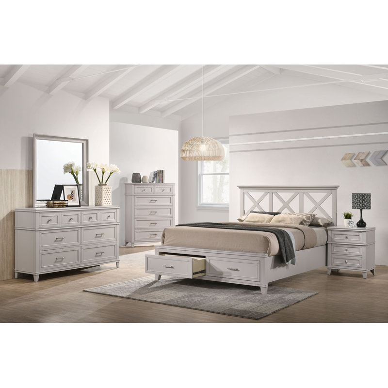 Lit avec rangement en X, Blanc, Très grand lit