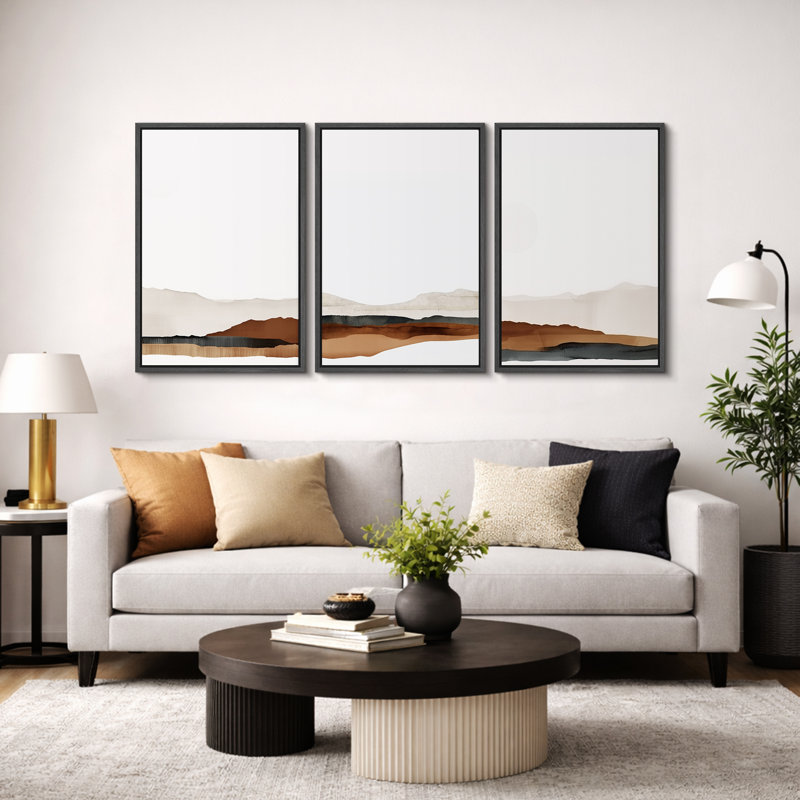 «Earth Tone Desert Horizon», art du salon, estampe numérique sur toile encadrée, 3 pièces, H 24 po x l 48 po x P 1,5 po