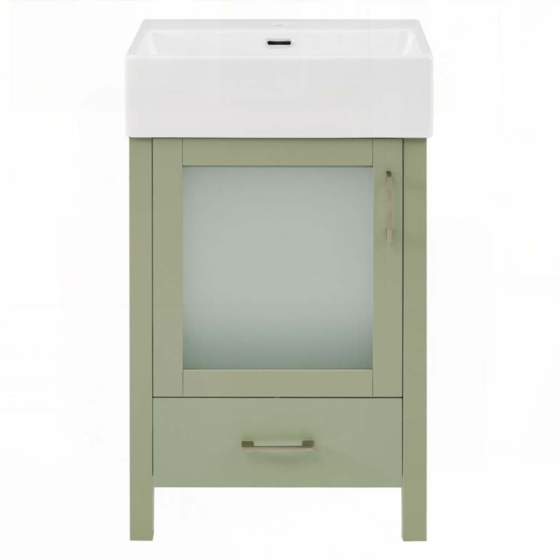 Meuble-lavabo de salle de bain avec lavabo en céramique, Vert