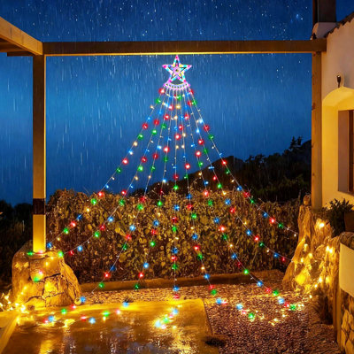 1 X 11.48-Foot (350 LED Bulbs) Multicolor Christmas Star Cascade Tree Light String With Star-Shaped Ornaments, Perfect For Holidays, Garden Parties, And Home Decor.