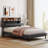  Upholstered Platform Bed with Storage Headboard and USB Port, Modern and Practical Linen Fabric Bed